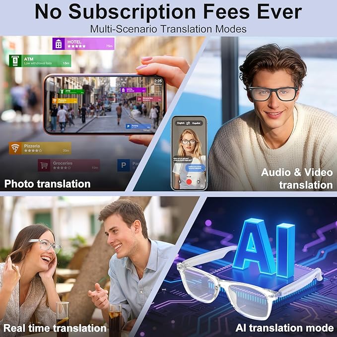 AI Smart Glasses for Men and Women with Chat GPT, Bluetooth Translation Glasses with 164 Languages and Color-Change Lens, Music Playback & Hands-Free Calls, UV & Blue Light Protection