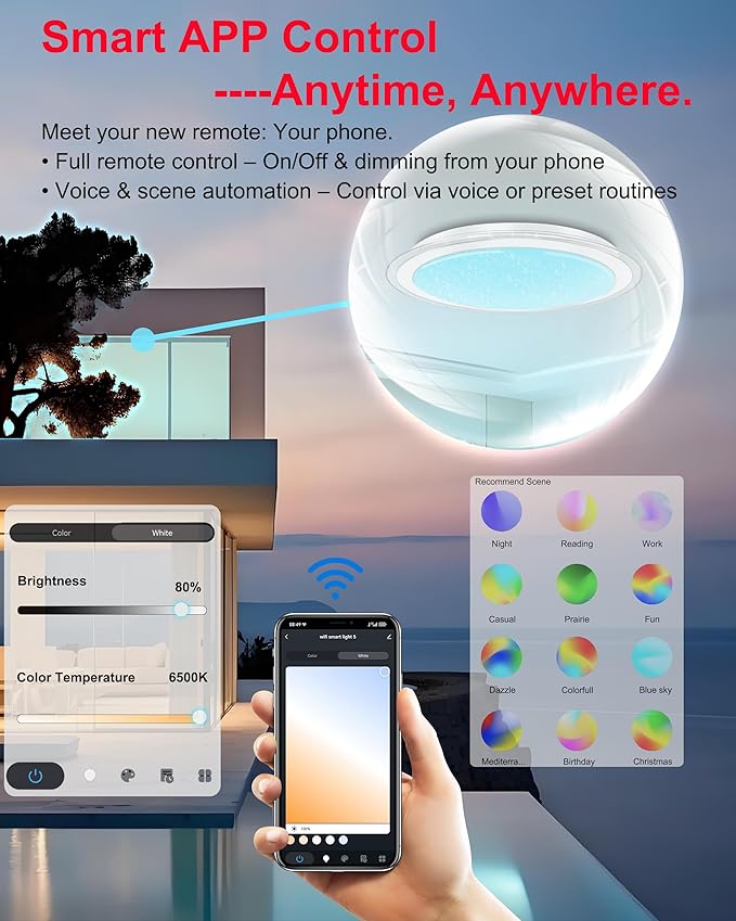 WF-Version LED Ceiling Light with Speaker 60W 21Inch Control via app/Voice/Remote Adjustable Brightness & Color Temperature Ceiling Lamp RGB Ambient Lighting for Bedroom Kids Room and More