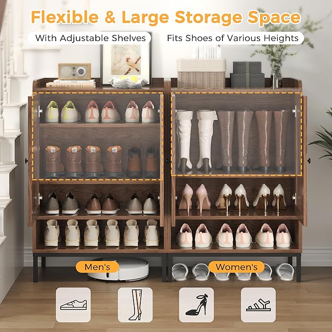 JASIWAY Rattan Shoe Cabinet Storage for Entryway, Shoe Cabinet with Adjustable Shelves for Entryway, 5-Tier, 20 Pair Shoe Rack Storage for Hallway, Closet, Living Room, Brown