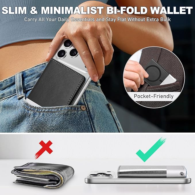 TUCCH for Magsafe Card Holder with Clear ID Window, Fit 6 Cards, RFID Blocking PU Leather Men Women Magnetic Phone Wallet for iPhone 17/16/15/14/13/12/Plus/Air/Pro/Pro Max Series, Black & White