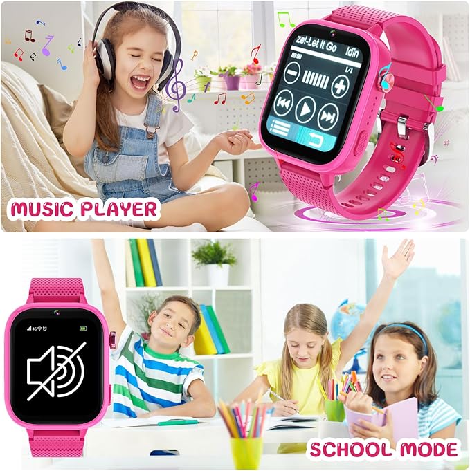 OKYUK 4G Kids Smart Watches Girls Gifts Age 3-12, Smart Watch for Kids with 47 Games, two-way calling feature, SOS emergency call Camera Video Recorder Gift Toys for Girls Ages 5 6 7 8 9 10 (Rose Red)