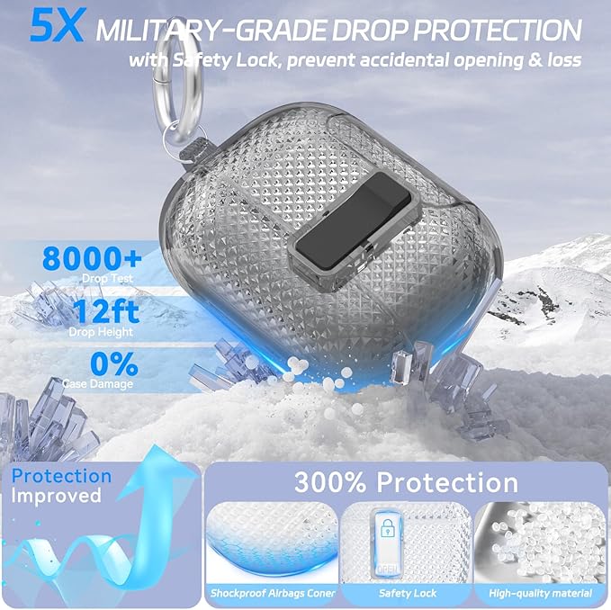 for AirPods Pro 2 Case with Phone Stand & Secure Lock, Auto-Open Clear Cover Compatible with Apple AirPods Pro 2nd/1st Gen (2023,2022,2019) with Cleaning Kit & Keychain (W-Black)