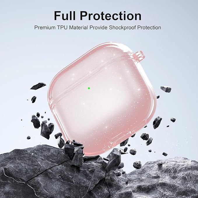 Valkit Compatible Airpods 4 Case Pink, Soft TPU Airpods Case Generation 4 with Cleaner Kit, Shockproof Protective Case with Keychain for Apple Airpods Gen 4 Cases Cute for Women Girl(Glitter Pink)