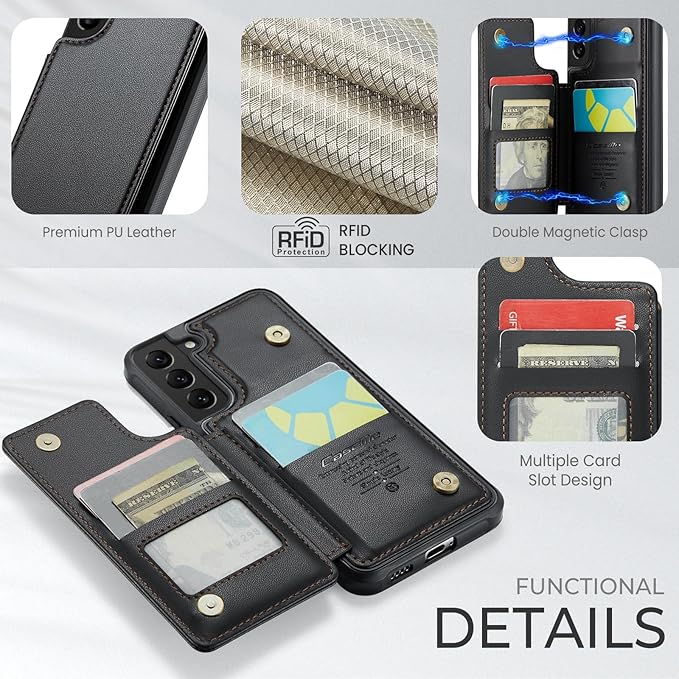 Bemal for Samsung Galaxy S21 Wallet Case with Card Holder, RFID Blocking, Shockproof Leather Kickstand for Men and Women, Durable Protective Phone Cover for 6.2", Black