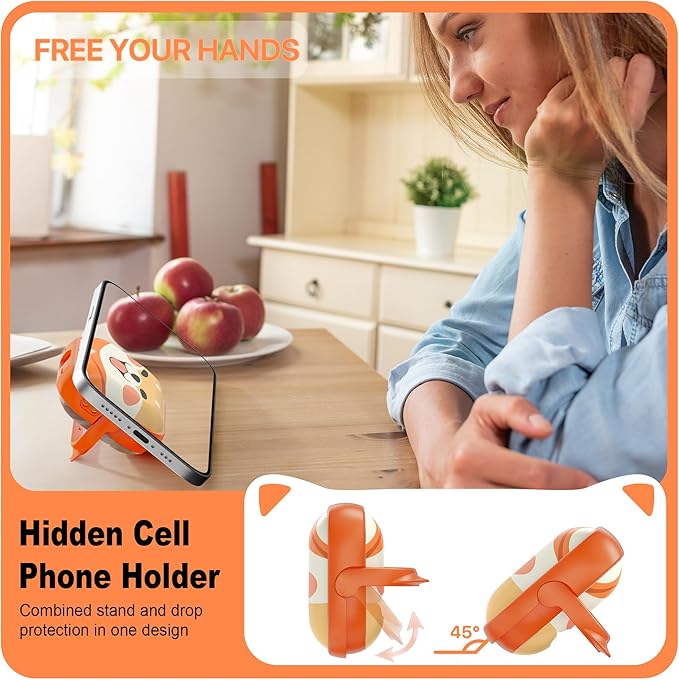RFUNGUANGO is Compatible with AirPods Pro 3 Protective case, with Mobile Phone Holder Function, Multiple Colors Available, Suitable for AirPods Pro 3 Protective case,Orange + Playful Dog
