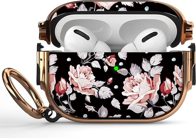 Maxjoy for AirPods Pro 2nd/1st Generation Case with Lock, Flower AirPods Pro 2 Case Lock Protective Hard AirPod Pro Cover for Women Girly with Keychain for Airpod Pro (2023/2022/2019), Rose