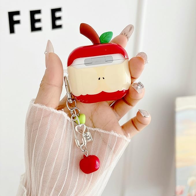 JANDM 3D Fruit Case with Keychain for AirPods 3,Cute Apples-Shaped Design Aesthetic Shockproof Cover with Strap Women Girls Cover Case for AirPods 3