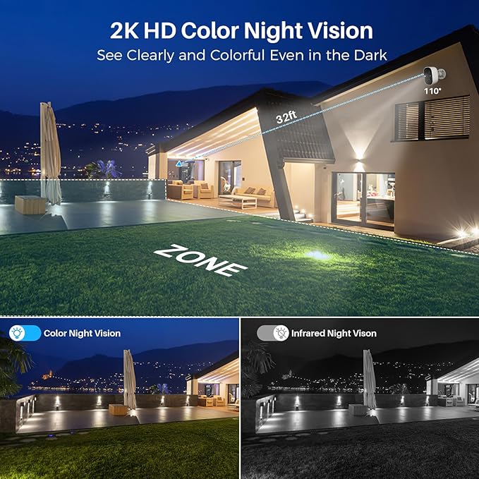 Security Cameras Wireless Outdoor (4 Pack), Battery Powered Cameras for Home Security with AI Motion Detection, 2K Color Night Vision, 2-Way Talk, IP66 Weatherproof, SD/Cloud Storage