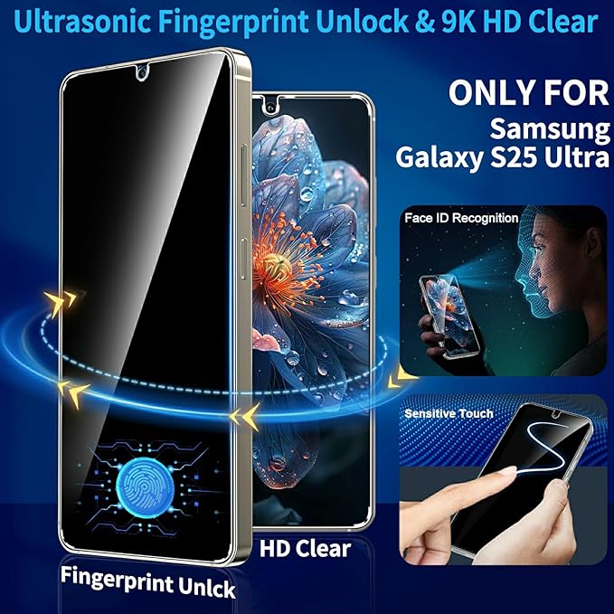 3 Pack Privacy Screen Protector for Samsung Galaxy s25 ultra Tempered Glass + 2 Pack Camera Lens Protector, True 25°Anti Spy, Military Grade Shatterproof, 9H+ Hardness, Auto Alignment Frame 6.9"