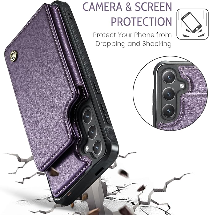 Bemal for Samsung Galaxy S25 Wallet Case with Card Holder, RFID Blocking, Shockproof Leather Kickstand for Men and Women, Durable Protective Phone Cover for 6.2", Purple