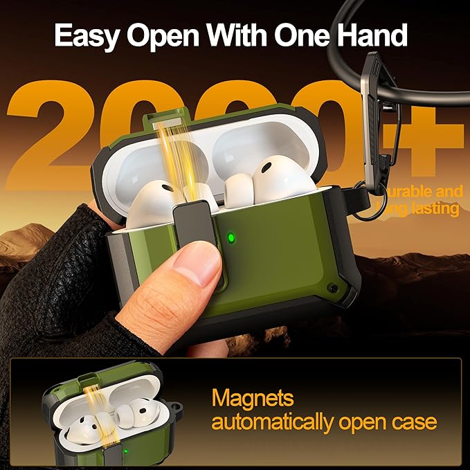 RFUNGUANGO AirPods Pro 3 Case (2025) with Safety Lock and Automatic Pop-up, Compatible with Airpods Pro 3rd Generation Case, Magnetic Lid, Compatible MagSafe, Hard Shockproof Protective, Dark Green