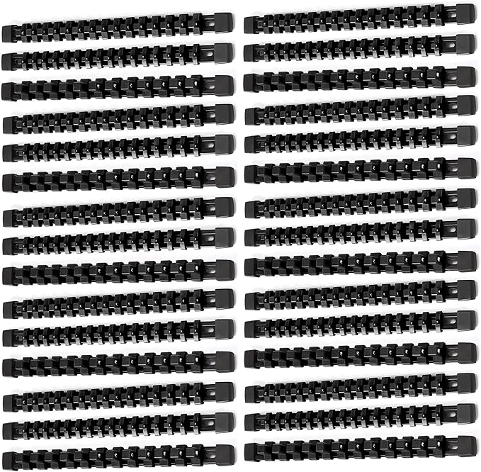 ALOANES 30PC ABS Socket Organizer, Socket Rails Fit 1/2 inch, 3/8 inch and 1/4 inch Drive, Heavy Duty Socket Holders Hold up to 430 Sockets, Black Rails with Black Clips