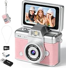 Mini Flip Screen Digital Camera, 1.47 Inch Pocket Retro Camera with USB-C Charging, 1080P/720P Video, MicroSD Support Up to 128GB, Portable Keychain Camera (Pink) - Image 1