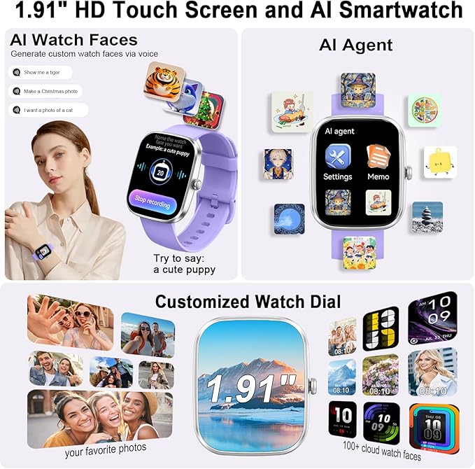 AI Smart Watch with ChatGPT, 1.91" Bluetooth Calling Smartwatch for Men Women, 110+ Fitness Modes Activity Tracker, Sleep/Heart Rate/Calorie Monitor, IP68 Waterproof Step Counter for Android iOS