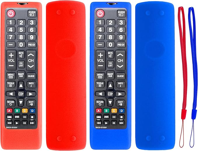 2 Pack Remote Case with Strap for Samsung Smart TV Remote Control, Silicone Cover for Samsung TV BN59-01199F BN59-01301A BN59-01315A Remote Control Replacement Skin Sleeve Case Cover - Red Dark Blue