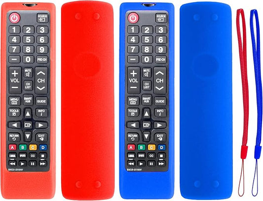2 Pack Remote Case with Strap for Samsung Smart TV Remote Control, Silicone Cover for Samsung TV BN59-01199F BN59-01301A BN59-01315A Remote Control Replacement Skin Sleeve Case Cover - Red Dark Blue