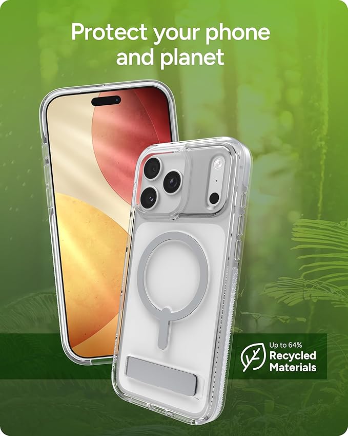 ZAGG Santa Cruz Snap Case with Kickstand for iPhone 17 Pro Max - Silver, Drop Protection (13ft/4m), MagSafe Charging Compatible, ClearGuard Anti-Yellowing Technology, Scratch Resistant Phone Case