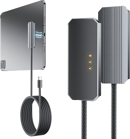 Magnetic Wireless Charger for iPad Pro 11"(M4 2024, M5 2025) ONLY, 35W Magnetic Aluminum Alloy Smart Connector Charger with 6.5FT USB C Cable, Fast Charging Release Port No Hand Obstruction