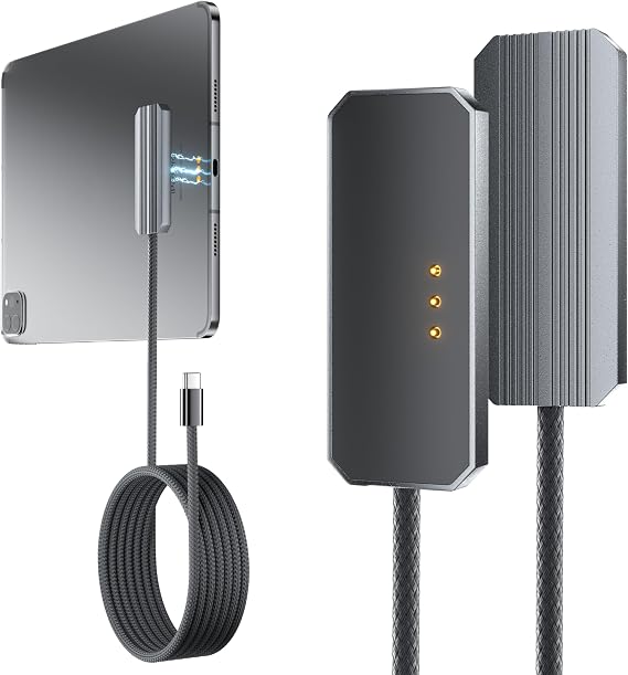 Magnetic Wireless Charger for iPad Pro 11"(M4 2024, M5 2025) ONLY, 35W Magnetic Aluminum Alloy Smart Connector Charger with 6.5FT USB C Cable, Fast Charging Release Port No Hand Obstruction