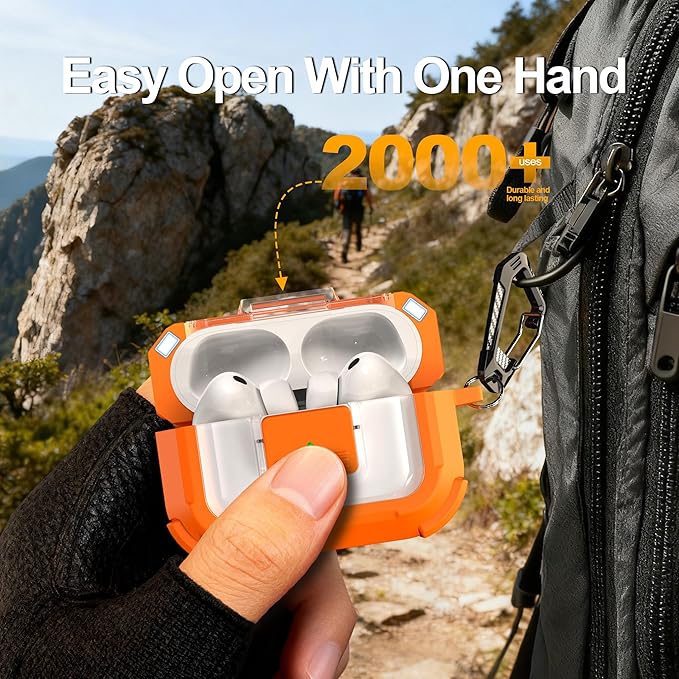 RFUNGUANGO for AirPods Pro 3 Case, Compatible with AirPods Pro 3 Generation Case (2025), Compatible with MagSafe, Magnetic Automatic Lock with Cleaner Kit and Keychain, Front LED Visible, Orange
