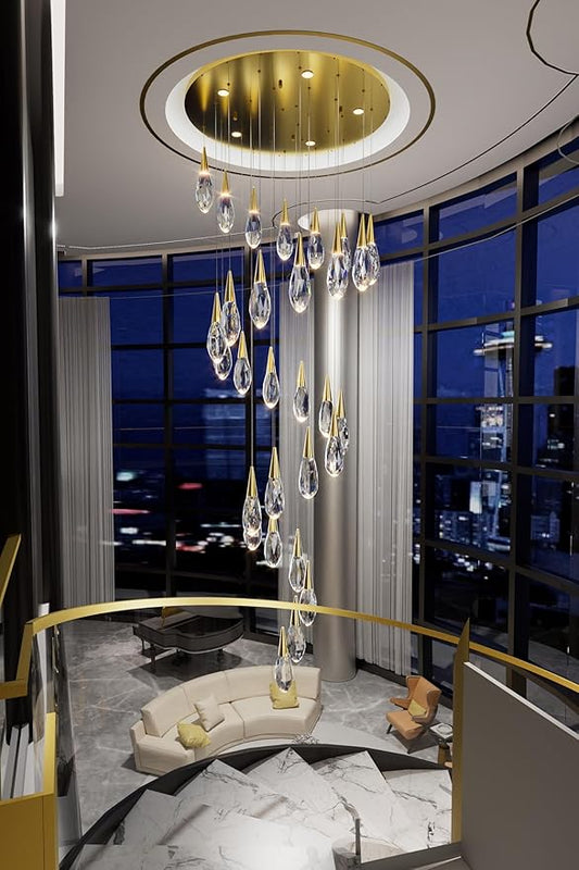 30 Light Extra Large Chandelier for High Ceiling Lights Gold Moderm Pendant Light Fixture Crystal Chandelier for Staircase Foyer Villa Living Room