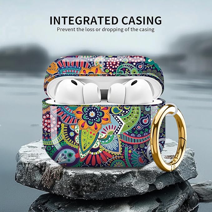 Compatible with AirPod Pro 3 (2025),Cute Case Cover for Women & Men, Full Protection Shockproof Hard Case with Keychain, Wireless Charging Case Accessories(Paisley Stylized Flowers)