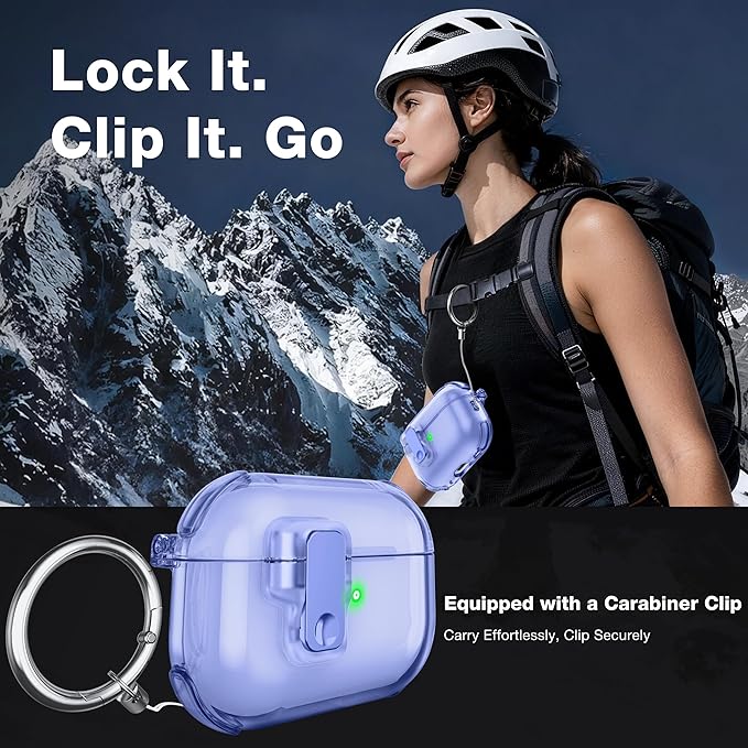 Clear Case for AirPods Pro 2 Case Cover with Lock Safety&Pop Up [Military Shockproof] Anti-Yellow Transparent Wireless Charging for AirPods Pro 2nd/1st Generation Case with Keychain,Clear Blue