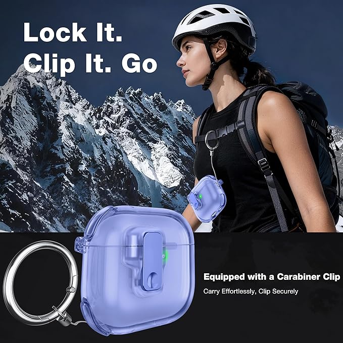 Clear Case for AirPods 4 Case Cover with [Lock Safety & Pop Up][Military Shockproof] Anti-Yellow Transparent Soft TPU Wireless Charging for AirPods 4th Generation Case with Keychain,Clear Blue