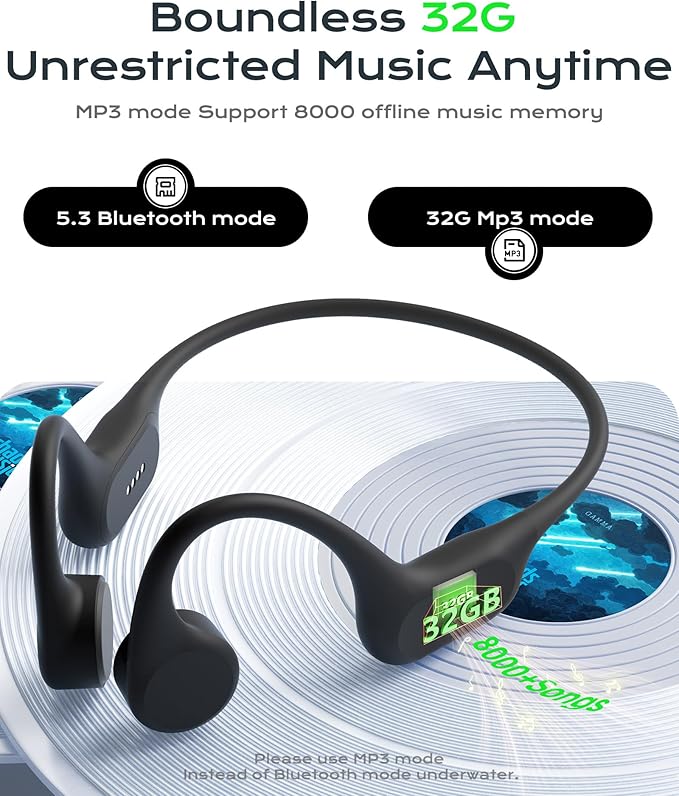 Open Ear Sport Headphones, Wireless Bone Conduction Earphones, Built-in 32GB MP3,with Mic, IP68, Sweat & Water Resistant, Up to 8 Hours Battery, Bluetooth 5.3,for Running,Swimming,Workouts