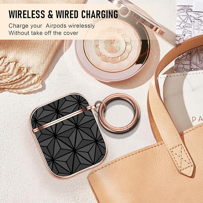 Maxjoy for AirPods 2nd Generation Case, Unique Design Hard Protective Shockproof Airpods Case Cover with Keychain Compatible with Apple AirPods 1st and 2nd Charging Case for Women Men,Black Triangle