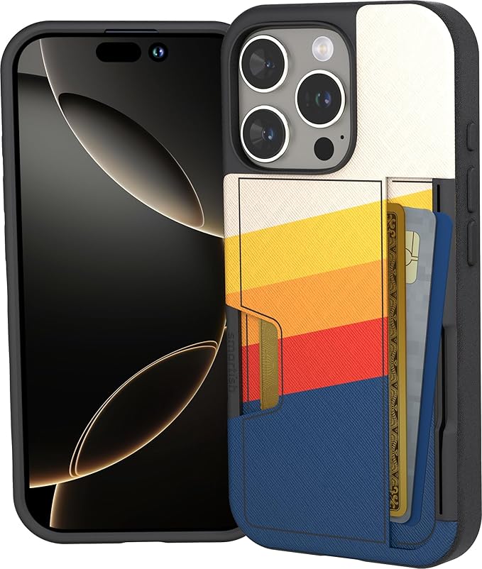 Smartish® iPhone 16 Pro Wallet Case - Wallet Slayer Vol. 2 [Slim + Protective] Credit Card Holder w/Kickstand - Drop Tested Hidden Card Slot Cover Compatible w/Apple iPhone 16 Pro - Striped Up