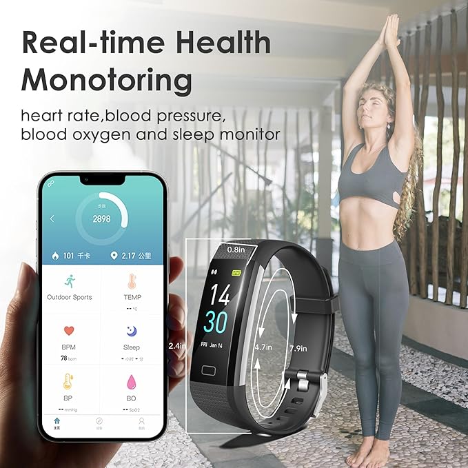 Fitness Tracker for Men and Women, Slim Smart Bracelet with Heart Rate, Sleep & Step Counter, Calorie, Multi Sports Modes, Waterproof Pedometer Activity Tracker Watch for Parents (Black)