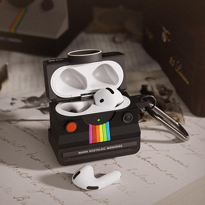 Case for AirPods 4 Case with Retro Polaroid Camera for Women - Cute Apple AirPods 4 Cover, 4th Generation AirPod Cases, Premium Silicone Protector, Ideal for Fashionable Ladies (Black, Airpods 4 Case)