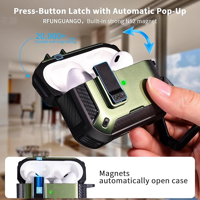 RFUNGUANGO Compatible AirPods Pro 2nd Generation Case with Phone Holder and Compatible Back Magnetic Suction Function, Suitable for AirPods Pro 2 Case, Military Green