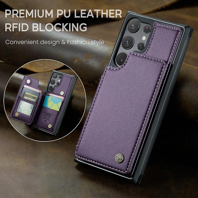 Bemal for Samsung Galaxy S23 Ultra Wallet Case with Card Holder, RFID Blocking, Shockproof Leather Kickstand for Men and Women, Durable Protective Phone Cover for 6.8", Purple