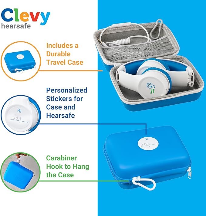 Clevy Kids Headphones Over-Ear 3.5mm Jack Wired - 5ft Tangle-Free Cord with HD Mic, 85dB Volume Limited for iPad/Computer, Foldable Durable Carrying Case