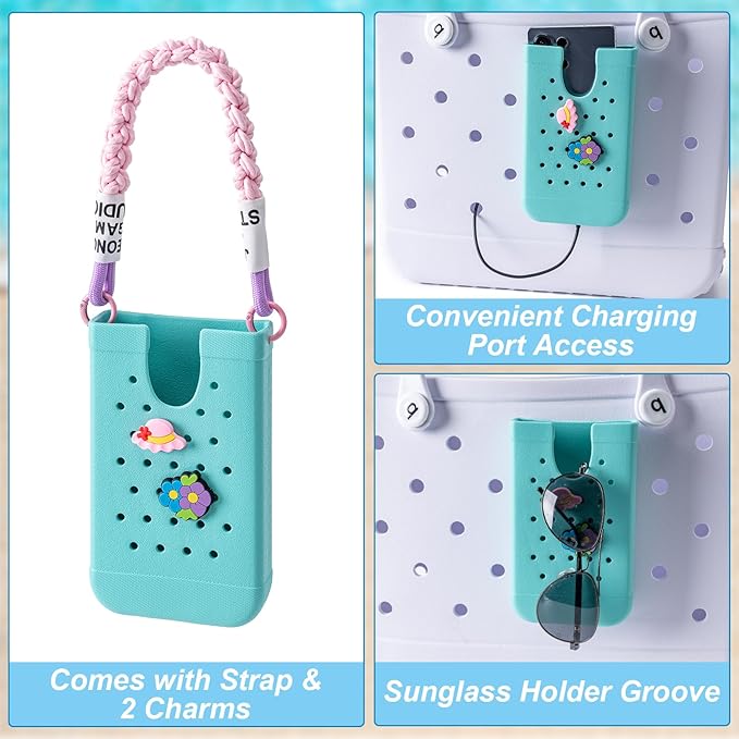 Phone Holder for Bogg Bags, Cell Phone Case Holder Compatible with All Bogg Bags, Phone Holder Accessories for Beach Tote Bags (Turquoise)