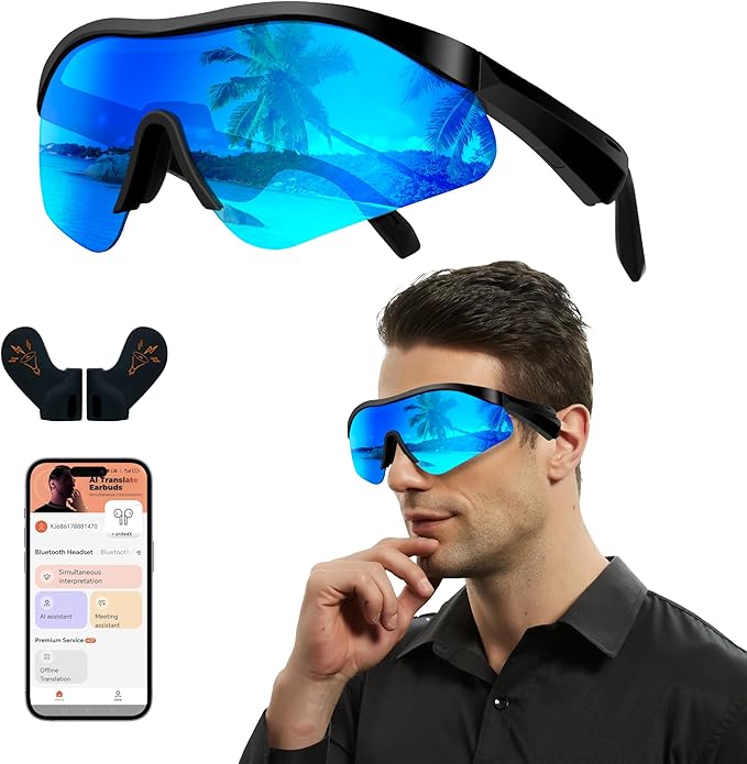 Smart Glasses, Bluetooth 5.4 Translation Glasses with 160 Language, UV Protection,Unisex, Support Wireless Music, Siri Call, Compatible with iOS/Android. Support Phone/Table PC, Lightweight Design