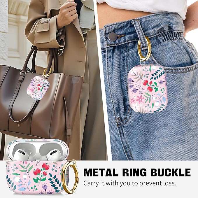 Compatible with AirPod Pro 2nd//1st Generation Case Cover with Key Chain,Full Protective Shockproof Wireless Headphone Case for Airpod Pro 2023/2022/2019（red Flowers）