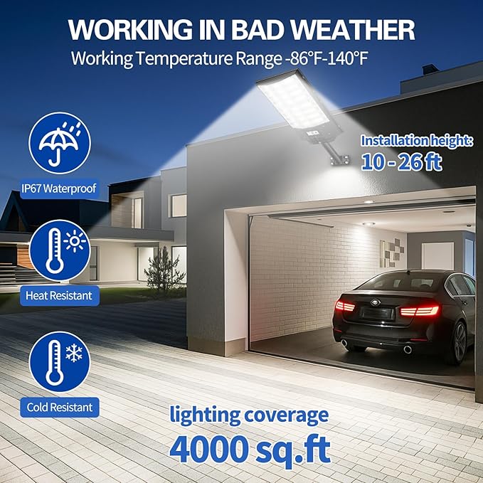 9800W Solar Street Light, Solar Street Lights Outdoor Waterproof IP67, Outdoor SolarLamp with Motion Sensor & Dusk to Dawn - Durable, Energy-Efficient SolarLighting for Garden, Yard, Driveway