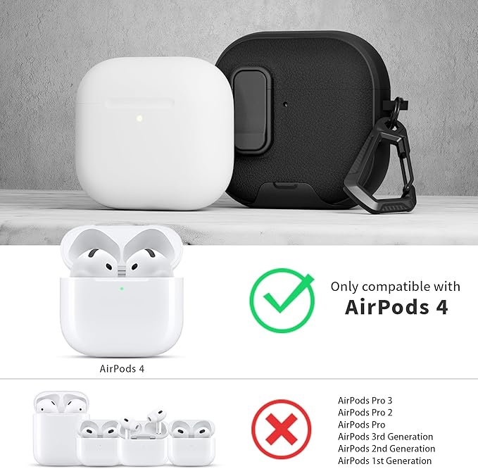 for AirPods 4 Case with Lock,TPU Leather Texture Protective Durability Anti-Lost & Shockproof Protective Cover Accessories with Cleaning Kit in Keychain for Apple AirPods 4 Generation (Black)