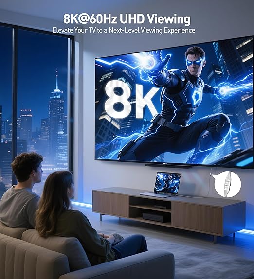 Cable Matters 48Gbps Ultra HD 8K HDMI Extension Cable - 3.3ft / 1m, Supports [8K@60Hz / 4K@240Hz with HDR], HDMI Male to Female Extender Cable, Titanium Silver