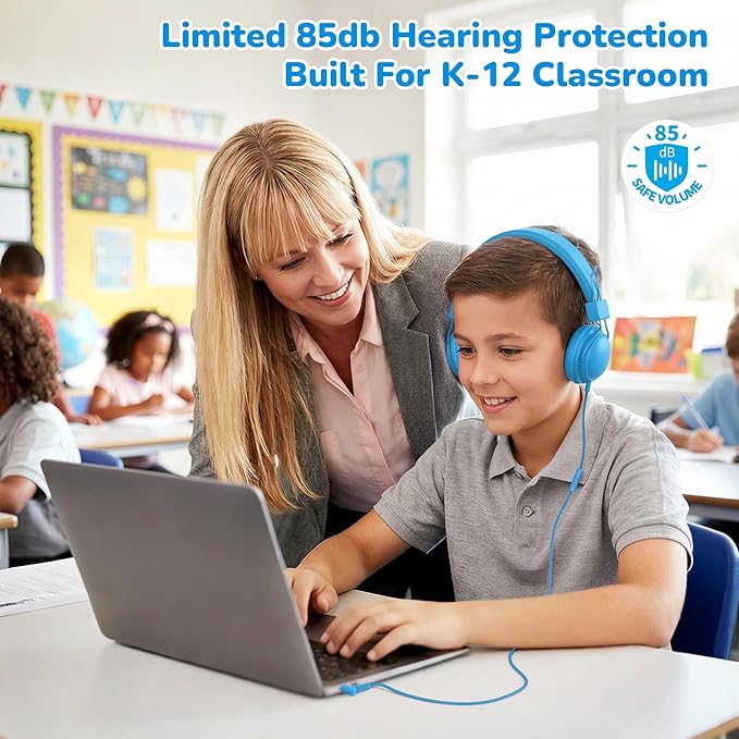 AILIHEN Kids Headphones Bulk 20-Pack for School Classroom K-12, On-Ear Wired Headsets with Microphone & 85dB Volume Limited & Sharing, 3.5mm Jack for Chromebook, Computer, Laptop (Multicolor)