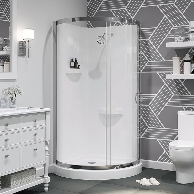OVE Decors Breeze 36 in. Corner Shower Clear Sliding Door with Walls and Base in Chrome Finish
