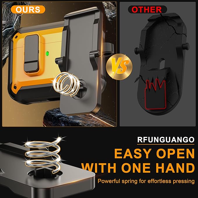 RFUNGUANGO AirPods Pro 3 Case (2025) with Safety Lock and Automatic Pop-up, Compatible with Airpods Pro 3rd Generation Case, Magnetic Lid, Compatible MagSafe, Hard Shockproof Protective Case, Yellow
