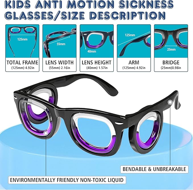 Hion Kids Anti-Motion Sickness Smart Glasses (for 3-8 Year Olds) – Ultra-Light Portable Nausea Relief Liquid Glasses for Carsickness, Airsickness, Seasickness – Kids Travel/Cruise Essentials (White)