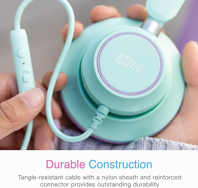 MEE Audio KidJamz KJ45 Children’s Safe Listening Headphones with Volume Limiter & Microphone, Adjustable On-Ear Kids Headset Wired with 3.5mm Jack for Online Learning/School/Travel/Tablet (Blue/Teal)