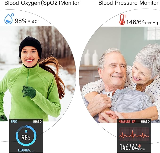 Popglory Smart Watch, Smartwatch with Blood Pressure, Blood Oxygen Monitor, Fitness Tracker with Heart Rate Monitor, Full Touch Fitness Watch for Android & iOS for Men Women (Black)