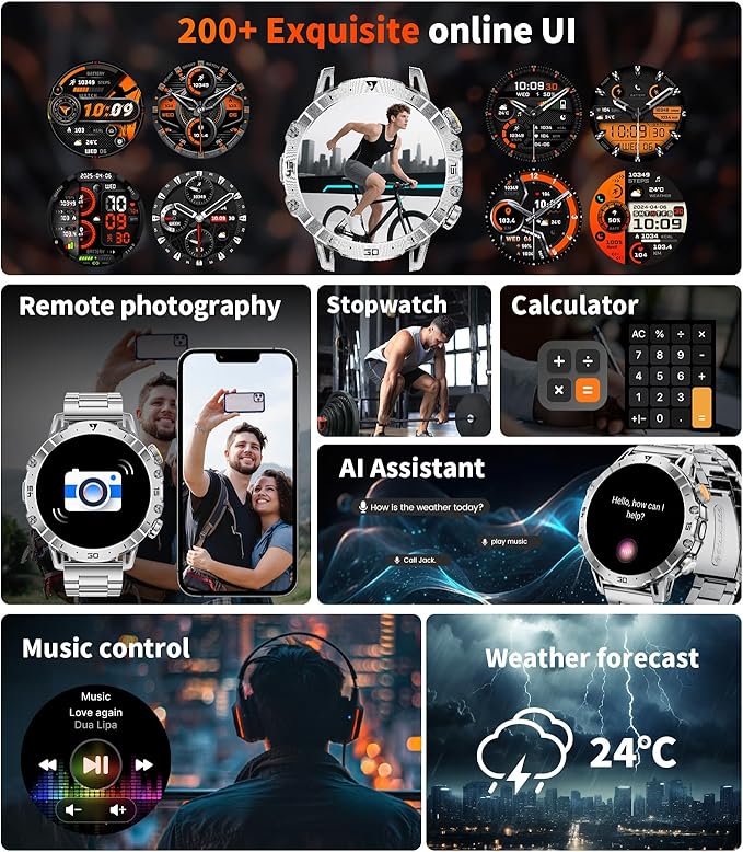 LIGE Smart Watches for Men 1000mAh Battery/LED Flashlight/3 Straps, 1.7" Ultra HD Screen Outdoor Smartwatch with 111 Sports Modes, Bluetooth Call 5ATM Waterproof Fitness Tracker Android iOS,Sliver