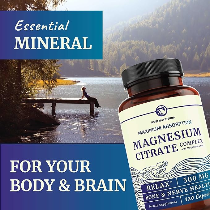 Magnesium Citrate 500 MG (120ct) for Calm & Relaxation | High Absorption Magnesium Supplement with Elemental Mag Oxide | Constipation & Digestion Support | Gluten-Free, Soy-Free | 4-Month Supply